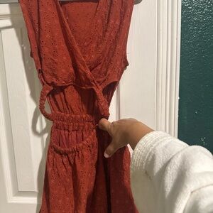 Goodnight Macaroon Rust Orange Eyelet dress